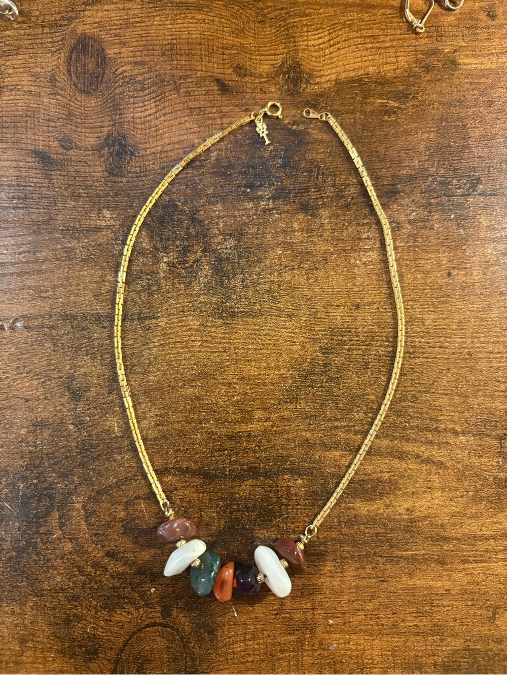 Vintage Crown Trifari Gold Tone Choker featuring Semi-Precious Stone Nuggets